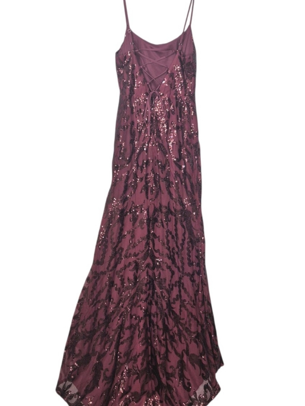 Sequined Lace-Up Maxi Dress Burgundy